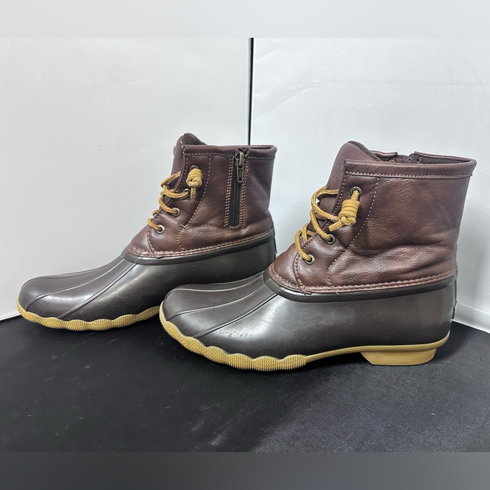 Sperry Saltwater Women's 8 Girls 6 Duck Boots Waterproof Rubber Leather Brown